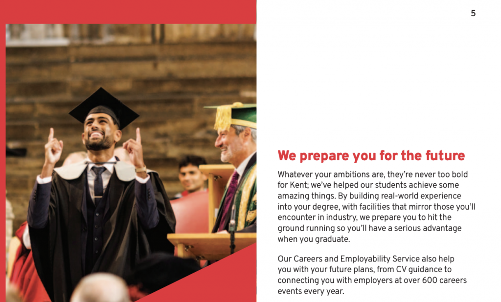 Example of framing the outcome in the University of Kent 2023 Undergraduate Prospectus. 